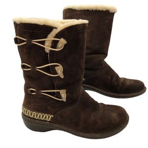 UGG 5183 Kona Dark Brown Leather Sheepskin Elastic Toggle Boots Women's Size 9